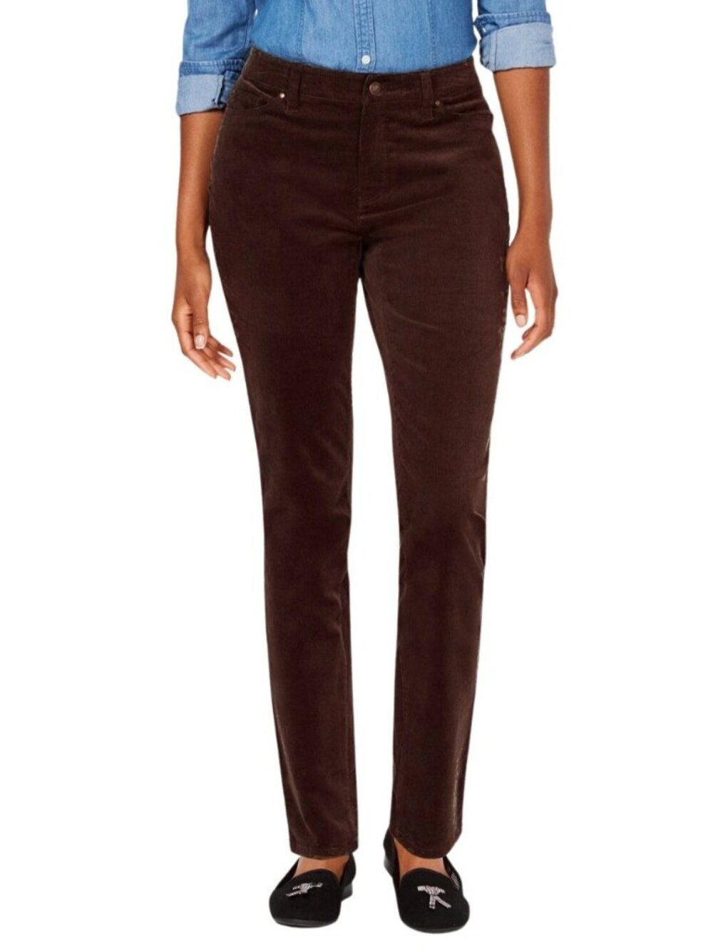 Charter Club Petite Women's Corduroy Pants Straight-leg Stretch Burgundy Size 8P